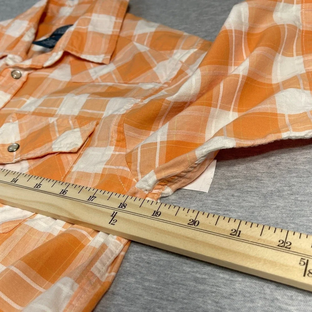 Polo Ralph Lauren Western Snap Shirt Boys Large 14-16 Orange White Plaid Cotton